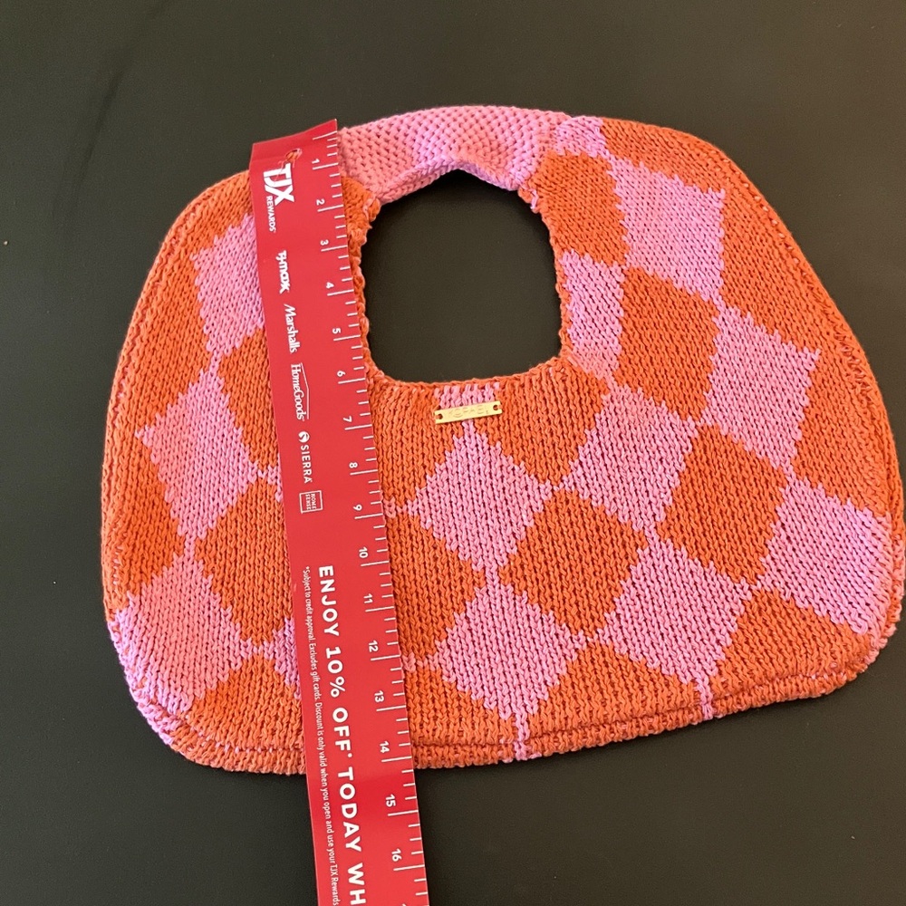 Kopari Knit Argyle Pink Orange Knit Hobo Y2K  Retro Slouchy Bag - Picture 10 of 10